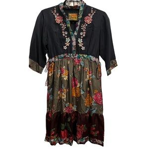 Johnny Was Navy Floral Colorblock Dress